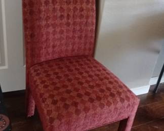 high back dining chair featuring red patterned upholstery