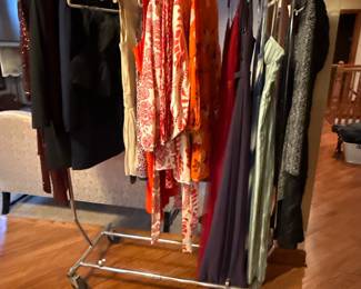 Gowns, taffeta column skirt, short dresses, 2 vintage blazers. Sizes range 4, 6, and 8, and S, M