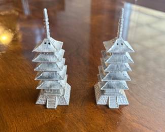 1940s Sterling Silver Pagoda Tower's Salt & Pepper Shakers. They are on the smaller side. Fit in the palm of my hand $30