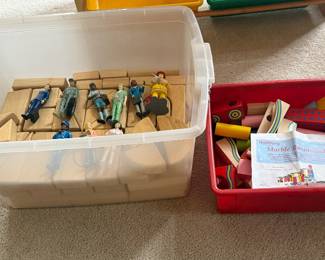 Large wooden play block set with figures and wooden Heart Song marble set