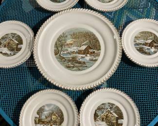 HARKERWARE CURRIER & IVES SET OF 7