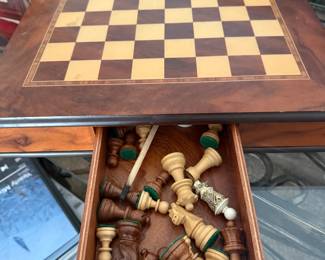 wood inlay chess set with drawer
