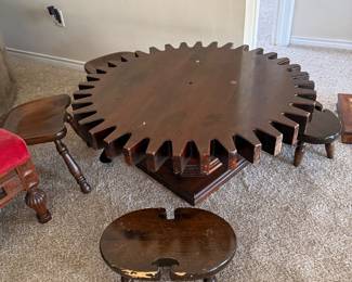 Ethan Allen Cog wheel coffee table that rotates.  Old Tavern collection