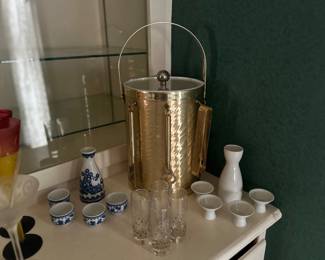 Saki Sets and Vintage Ice Bucket