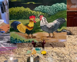 $20 ceramic plate with chickens 