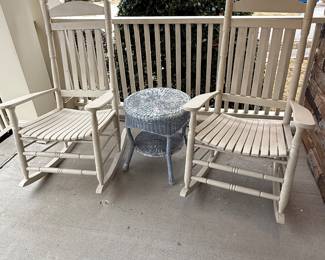 Wooden rockers / $75 each 
Wicker table - $25 