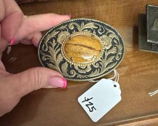 Brass & polished wood belt buckle