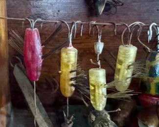Collection of Flies, bobbers, hooks antique in an antique case