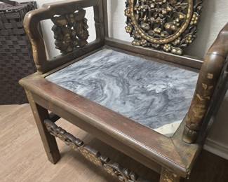 Antique Japanese chair with marble inlay
