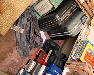 Boxes of Ladies Shoes and Vintage Luggage