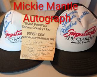 Mickie Mantle Autograph Caps and Signed Score Card