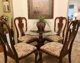 Beautiful Carved Wood, Glasstop Dining Table and Chairs