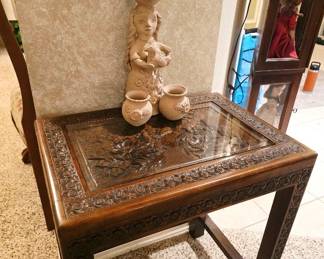 Carved Asian side table