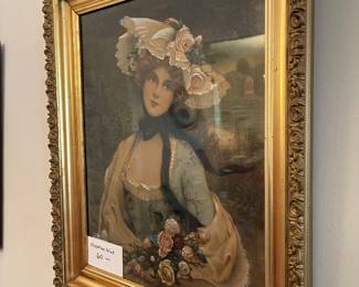 Gorgeous Victorian embellished framed picture of a beauty