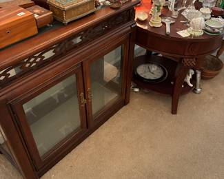 mint condition display cabinet and end tables music box and box collection