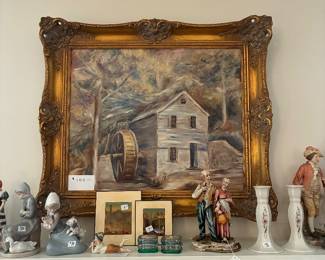 painting of old miill , figures  lladro collection