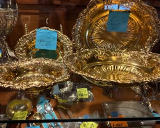 Fabulous set of Reid and Barton Sterling silver serving pieces with gold overlay