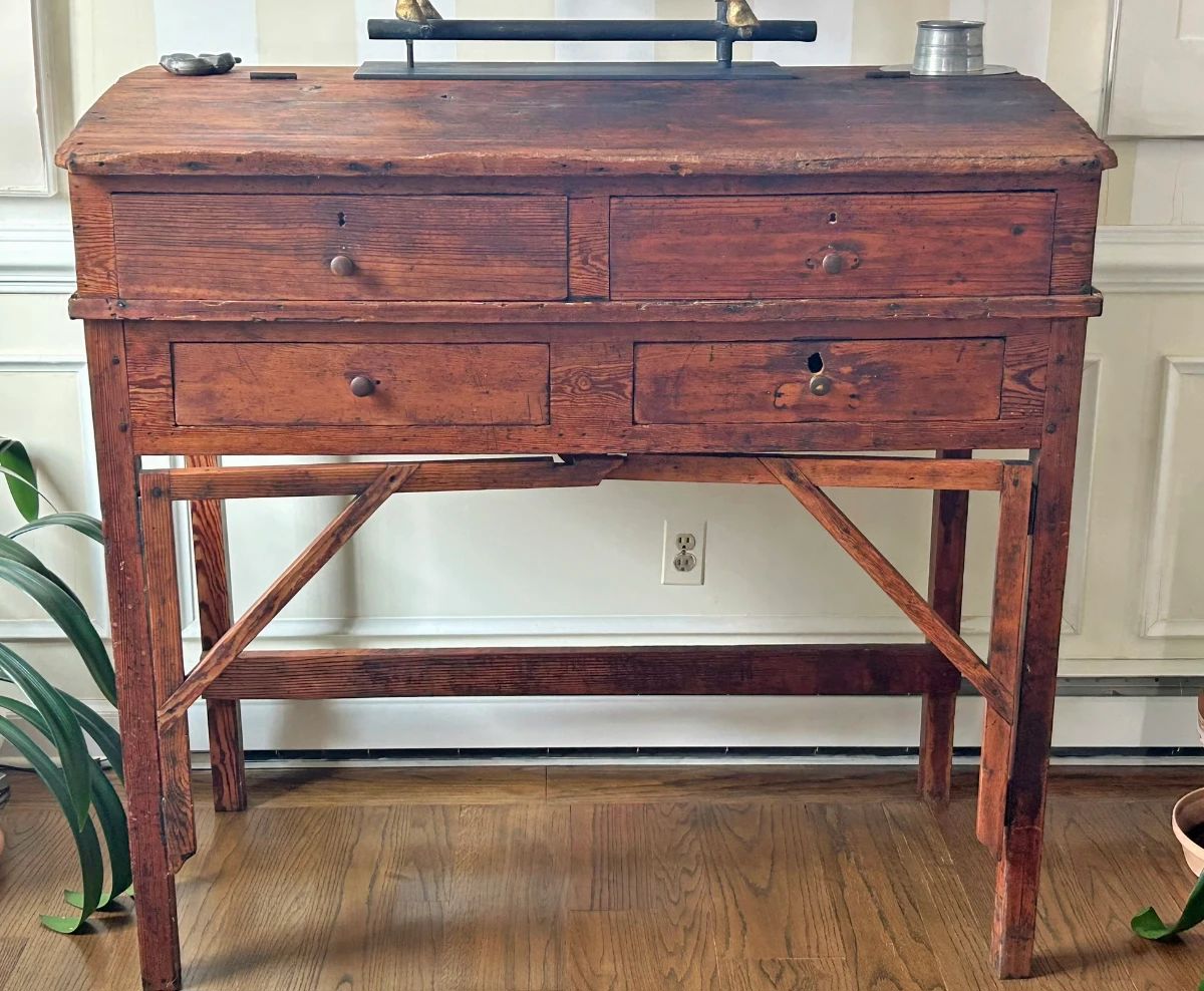 Primitive Work Table or Jewelers Bench, Late 19th/Early 20th Century 48 x 49 x 26 in