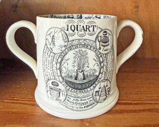 Antique Staffordshire "The Farmer’s Arms" cider mug (also known as a loving cup), likely dating from the late 19th century (c. 1880)