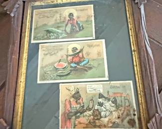 This framed collection features three rare Victorian advertising trade cards for Perry Davis’ Vegetable Pain Killer, a popular 19th-century patent medicine