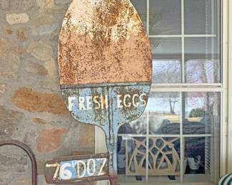 Vintage Standing Metal Sign “Fresh Eggs, 76 Doz”