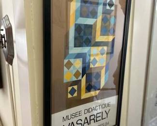 Vintage 1984 Framed Exhibition Poster from the Musee Didactique Featuring Geometric Art by Victor Vasarely 23 x 13 in