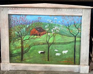 Smaranda Branescu "A Village Barn” Oil on Canvas, Late 20th Century 22 x 32 in