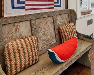 European Settee Featuring Folk Art Painted Decoration