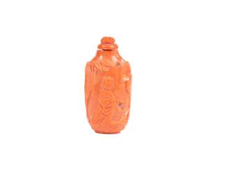 Chinese Carved Red Coral Snuff Bottle