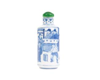 Chinese Blue and White Porcelain Snuff Bottle with Figural Scene