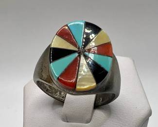 Southwestern Style Sterling Silver Ring Signed JL — Size 10.25