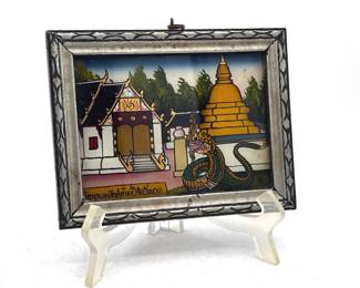 Thai Reverse Glass Painting Of Dragon