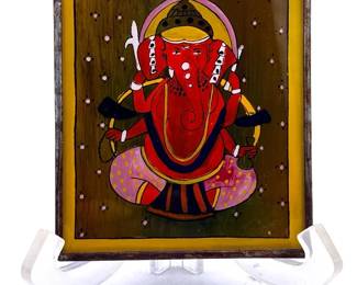 Painted Glass Ganesha In Metal Case