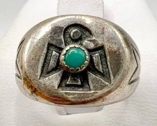 Sterling Silver Southwestern Style Thunderbird Ring — Size 6