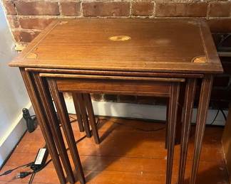 Set of (3) Delicate Inlaid Wood Nesting Tables