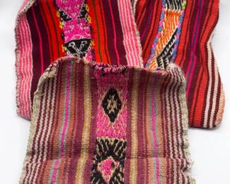 (3) Chuspa Peruvian Handwoven Bags With Bead Ties