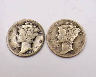 1936 & 1927 Silver Mercury Dime Coins