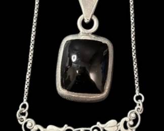 Sterling Silver Necklace Pendant with Black Gemstones
