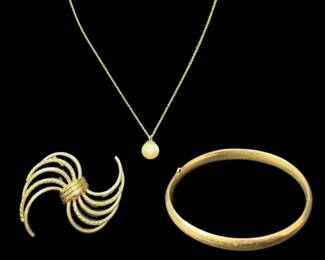 14k Gold Necklace, Brooch, Bracelet 12g Total