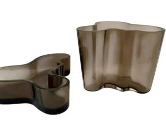 Iittala Grey Glass Candle Holders