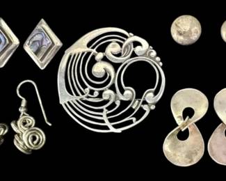 Sterling Silver Earrings Brooch