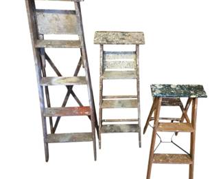 3 Vintage Wooden Step Ladders