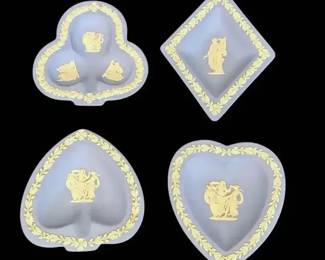 Wedgewood Blue Jasperware Poker Suit Trinket Dishes Heart, Diamond, Club,  Spade
