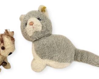 Vintage Steiff Molly Dog And Gray Kitty Plush Toys