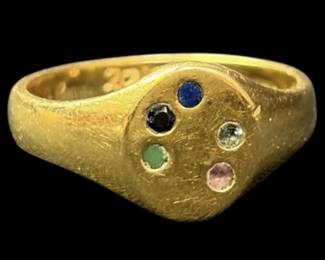 18k Gold Signet Ring w Gemstones 8.31g