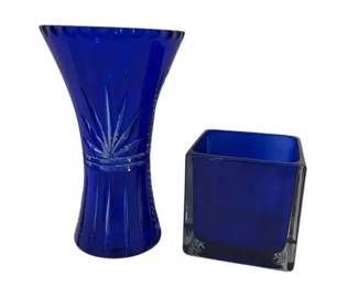 Cobalt Blue Cut Glass Vase Square Vase
