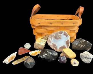 Small Longaberger Basket w Geode Rocks