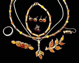 Fall Themed Amber and Sterling Silver Jewelry