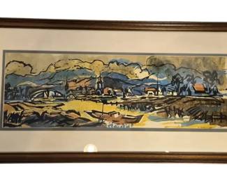 Framed Abstract Landscape Art Print 26 X 13 