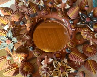 Vintage Made In Mexico Clay Sun Mirror